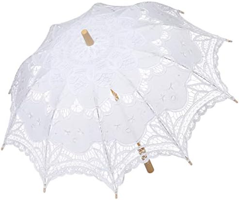 BABEYOND Lace Umbrella Parasol Vintage Wedding Bridal Umbrella for Decoration Photo Lady Costume 1920s Party (White)