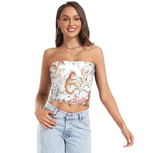 Cute Dragon Sexy Crop Tops for Women Tight Strapless Bra Bandeau Tight Bandeau Bra for Teen Club