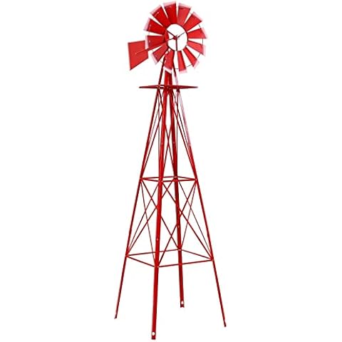 Crownland 8FT Ornamental Windmill Backyard Garden Decoration Weather Vane, Heavy Duty Metal Wind Mill Weather Resistant 4 Legs Design (Classic Red) Cover