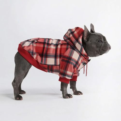 Image of Spark Paws Dog Hoodie - Premium Dog Sweater for Small, Medium, and Large Dogs | Warm Outfits for French Bulldogs, Pitbull, Puppy, Winter Jacket Alternative - Red Plaid, L