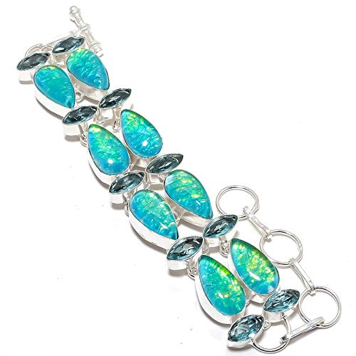 Bracelet fait à la main triple opale et topaze bleue, le cadeau idéal