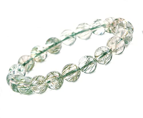 jin yu jia yuanNatural tourmaline Green Hair Bracelet color emerald crystal transparent thick hard hair natural green hair Bracelet, 7mm, crystal,