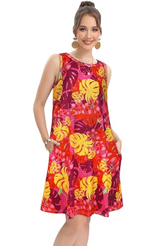 Image of elescat Women's Summer Dresses 2026 Beach Casual Sleeveless Floral Print Tank Loose Sundress with Pocket