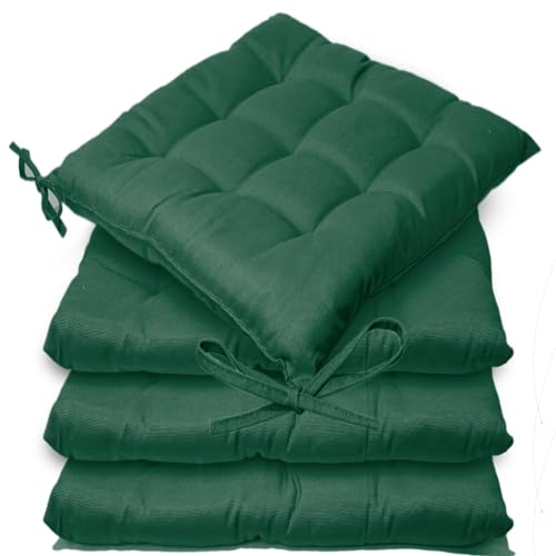 Casabella Pack of 4 Seat Pad for Dining Chair Garden Kitchen Chair Cushion With Tie On_9 Stitch_Jade Indoor/Outdoor Comfortable chair pads for Kitchen seat pads 9 stitch cushions