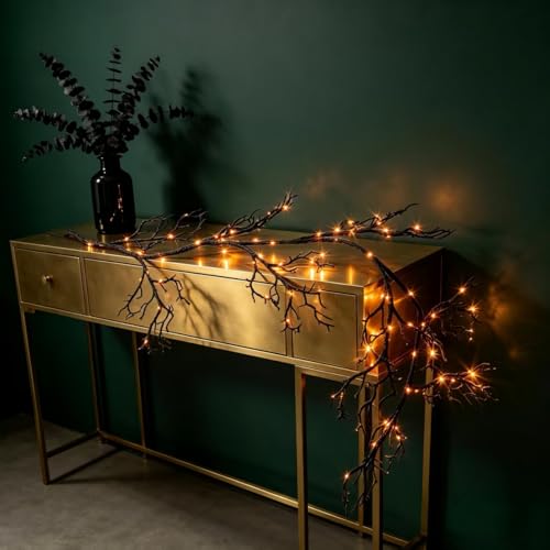 HipTree 6FT Halloween Lighted Black Vine Garland Orange Purple Lights