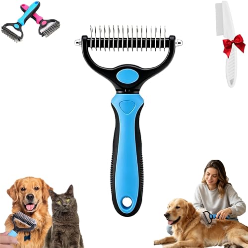 Vivanchor Pet Pro Pet Pro Grooming Tool Double Sided Undercoat Rake & Dematting Comb for Dogs and Cats Deshedding Grooming Comb Fur Brush Double Sided Shedding Brush (Blue Large)