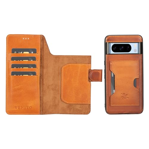 Venito Florence-Flex Leather Case Compatible with Google Pixel 8 Pro Wallet Case - Non-Magnetic Detachable Wallet Case for Pixel 8 Pro (6.7 inches) (Antique Brown)