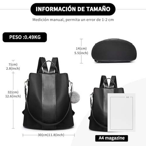 Miss Lulu Mochila Antirrobo de PU para Mujer - Mochila de Gran Capacidad con Múltiples Bolsillos, Convertible en Bolso de Hombro para Trabajo, Viaje y Uso Diario - imagen 6