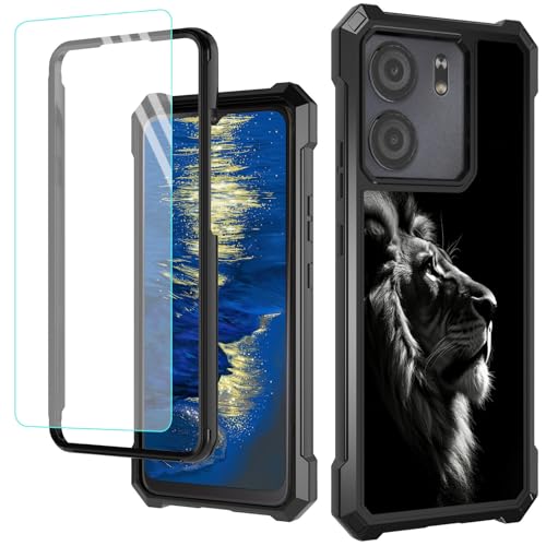 GFRGTFHYT Schutzhülle für BLU View 5 B160V, 16,7 cm (6,5 Zoll), 2024, mit Bildschirmschutzfolie aus gehärtetem Glas, zweilagig, strapazierfähig, stoßfest, Schutzhülle für BLU View 5, Cool Lions