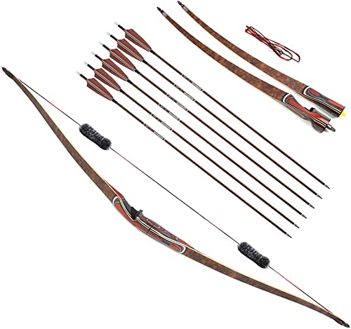 HNZMDY Archery Takedown Traditional Longbow Recurve Bow and Arrows Set Removable Hunting Bow Triangle Longbow 20-55 lbs Horsebow for Hunting Practice for Adults (30 Lbs, Type 2: Bow Set)