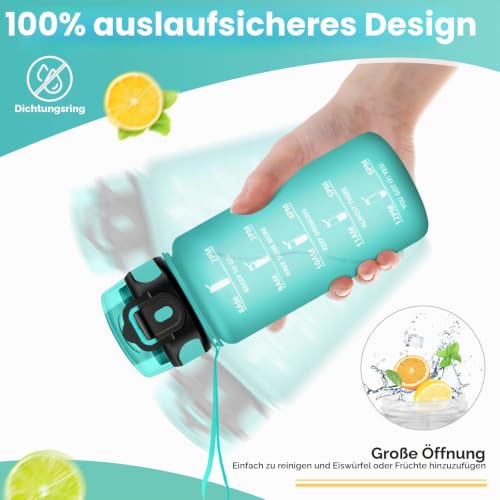 KollyKolla Trinkflasche 500ml，Trinkflasche mit strohhalm, Sport Trinkflasche mit Zeitmarkierung… – Ansicht 4