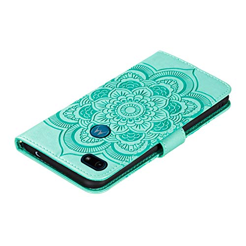 Coque Moto E6 Play en cuir vert avec support et porte-cartes