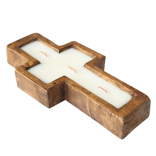 Image of McCall's Candles | Butterscotch Maple | Rustic Cross-Shaped Bread Bowl Candle | Multi-Wick with Crackling Wooden Wicks | USA-Poured Wax | Farmhouse Decor