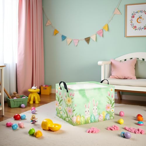 Image of Rectangular Easter Basket for Kids & Baby - Storage Basket & Organizer Shelf - Bunny Easter Decor