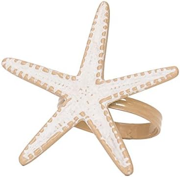 C&F Home Starfish Whitewashed Tropical Beach House Coastal Vacation Dining Room Hand Crafted Decor Decoration Napkin Ring Set of 6 Napkin Ring Set of 6 Cream