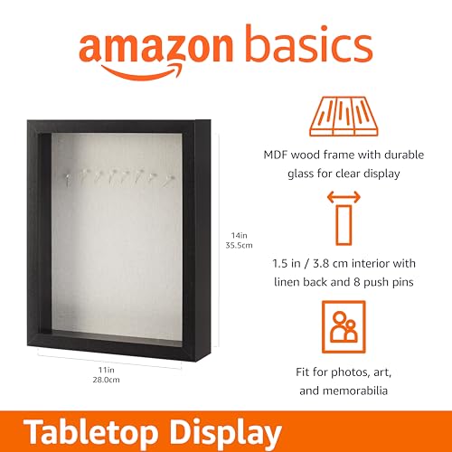 Image of Amazon Basics 11 inch x 14 inch Shadow Box Wood Rectangular Frame, Black