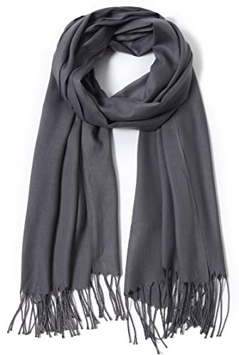 Cindy & Wendy Pashmina Shawls and Wraps Large Scarfs for Women Wedding Party Bridal Long Fashion Solid Shawl Wrap with Fringes, Charcoal, One size