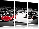 Carte da gioco sul tavolo da poker nero / bianco 3 pezzi picture tela...