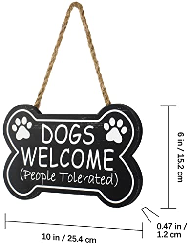 Sany Dayo Home Dogs Welcome People Tolerated 10 X 6 Inches Funny Wood Signs Bone Shape Dog Rules Decorative Plaque With Hanging Rope For Wall, Front Door Decor #TOP2