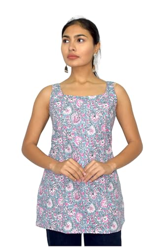 Image of JAIPUR HAND BLOCK Sleeveless Broad Neck Kurti Top S22SF