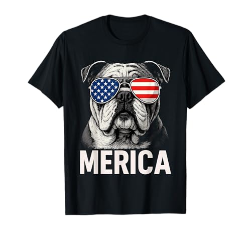 English Bulldog 4th of July Merica Men Women USA Flag Retro T-Shirt