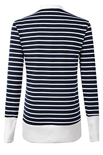RichCoco Women's Striped Snap Button Down Open Front Long Sleeve Contrast Color Casual Cardigans Sweaters (White, XXL)