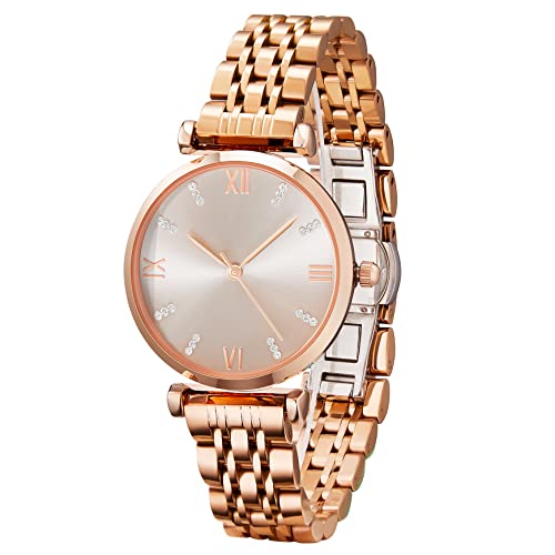 TIME100 Montres à Quartz pour Femmes Simples et élégantes Montre en Or Rose ave Bracelets en Acier Inoxydable Cover