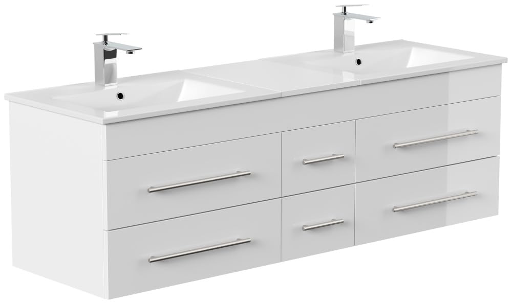 Magnolia Home Badmöbelset Roma XL 4-teilig LED-Spiegel Hochschrank 3er Boxen Farbe Weiss Hochglanz