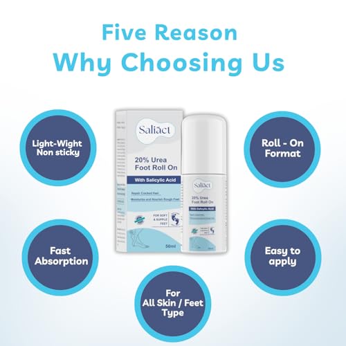 Image of 20% Urea Foot Cream Roll On With Salicylic Acid, Lactic Acid, Olive Oil | Moisturizer for Dry Cracked Feet | Repair and Moisturise Cracked Heels | Hydrates & Nourish Foot Care for Softens Skin | For Women & Men | 50ML (Normal, 100 ml)