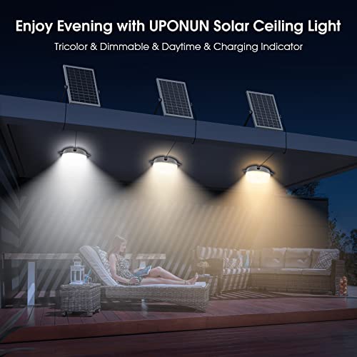 UPONUN Solar Ceiling Light, Daytime & Night 6000K/4000K/3200K Solar Shed Light with On Off Switch & Remote, Dimmable Waterproof Barn Lights Indoor & Outdoor for Cabin Shelter Hallway Tools Room — view 3