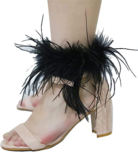 Yeesabella 2 PCS Soft Fur Wristband Feather Slap Bracelet Wristband Wrist Ankle Cuff Furry Bracelets Party Supplies Hair Accessories for Women Halloween Cosplay Christmas Party,Black - Image 2