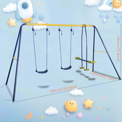 image for HLC Metal Kids Garden Swing Set with Glider for Toddler Heavy-Duty A-F
