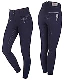 QHP Reithose Lott Vollbesatz mit hoher Taille und Strass (36, Navy)