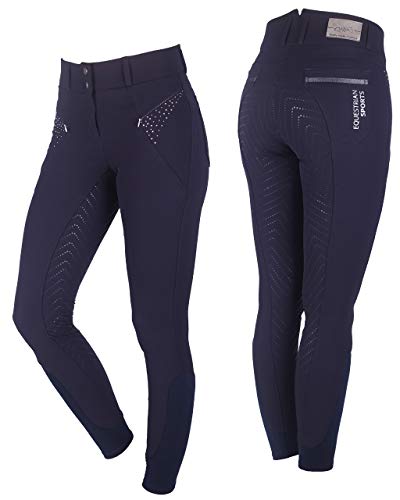 Pantalon d'équitation QHP Lott bleu marine stretch taille haute