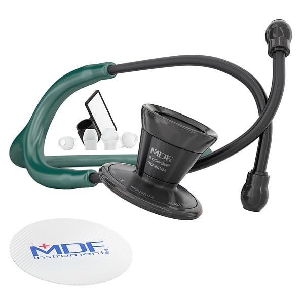 Image of MDF Instruments, ProCardial Cardiology Stethoscope, Lightweight Titanium, Adult, Dual Head, Emerald Green Tube, Black Chestpiece-Headset, MDF797TBO21