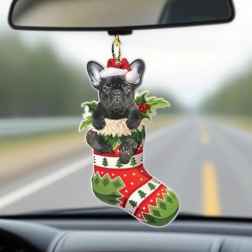 Lustiger Weihnachtsbaumschmuck für Hundeliebhaber, Geschenkidee, Weihnachtsdekoration – niedliche Hunde-Weihnachtsbaumspitze zum Aufhängen (Schwarze französische Bulldogge)