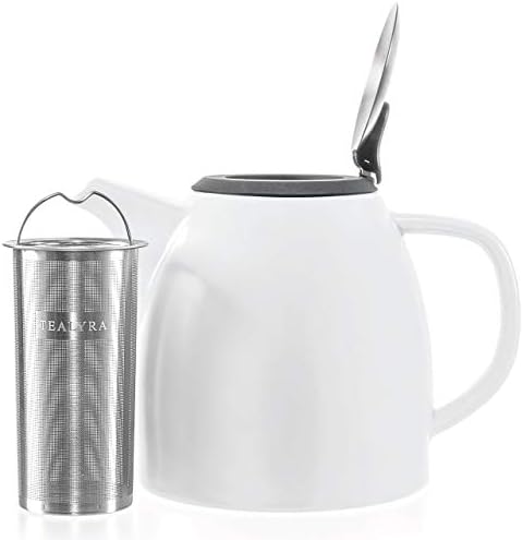 Tealyra - Drago Ceramic Teapot White - 37oz (4-6 cups) - Large Stylish Teapot with Stainless Steel Lid Extra-Fine Infuser To Brew Loose Leaf Tea - Leed-Free - 1100ml