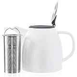 Tealyra - Drago Ceramic Teapot White - 37oz (4-6 cups) - Large Stylish Teapot with Stainless Steel L