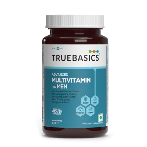 Image of TrueBasics Advanced Multivitamin For Men (90 Tablets) | With Ashwagandha, Gokhru & Kawach, Vitamin D3 and Multiminerals | For Immunity, Energy, Strength & Stamina