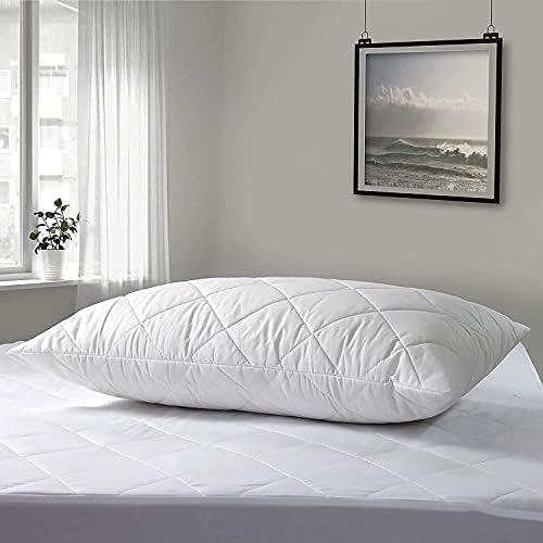 SK MERCHANDISE 1 Pack Hotel Quality with Quilted Cover- Premium Filled Pillows for Side, Stomach and Back Sleeper, Down Alternative Bed Pillow-Soft Hollow-Fiber Hotel Pillows
