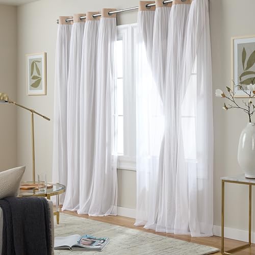 Image of TOWN & COUNTRY LUXE Talia Double Layer Indoor Curtains, Sheer and Room Darkening Blackout, Grommet Top, Energy Efficient Set, 52 inchx96 inch, Rose Blush (Pack of 12)