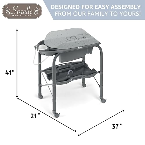 Sorelle Furniture Bagnetto Cambio Portable Baby Bathtub with Changing Table, Foldable Infant Diaper Changing Station with Storage Tray, Waterproof Pad, Nursery Organizer Bath Stand with 4 Wheels