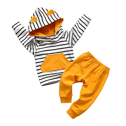 Toddler Infant Baby Boy Clothes Striped Long Sleeve Hoodie Tops Sweatsuit Pants Outfit Set