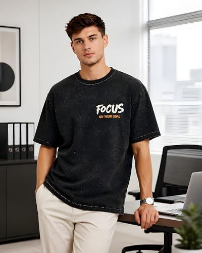 Image of Amazon Brand - Anarva Men's Oversized Acid Wash T-Shirt | Premium Cotton Relaxed Fit | Drop Shoulder Half Sleeve Casual Streetwear Tee for Men
