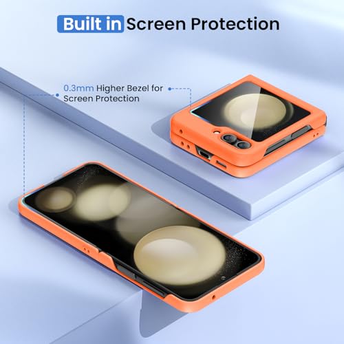 Image of Ruky for Samsung Z Flip 5 Full Body Slim Case, Orange | Protective Cover Hard PC Ultra Anti-Scratches Shockproof Wireless Charging Phone Case for Samsung Galaxy Z Flip 5, Orange