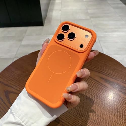 Coque iPhone 17 Pro Max silicone liquide orange avec protection antichoc