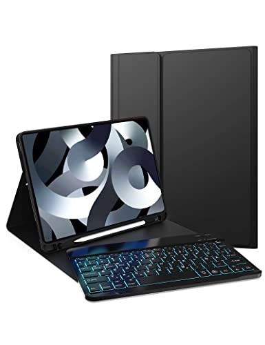 JADEMALL iPad Air 2022, fodral med tangentbord, belysning, Bluetooth, trådlöst QWERTZ-tangentbord med skyddsfodral, kompatibelt med iPad Pro 11, 1–3 generation