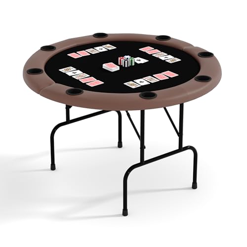 GarveeHome - GarveeHome 48 Inch 8 Player Round Folding Poker Table with Cup Holders, Casino Grade Felt Surface for Texas Holdem & Blackjack, Portable Card Game Table for Home Use, Man Cave & Parties