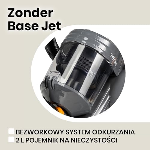 ZEEGMA Zonder Base Jet cyklonowy odkurzacz bezworkowy, 900W, technologia PowerSuction, zbiornik 2 L, klasa energetyczna A, 2 filtry HEPA H13, moc ssania 20000 PA, 4 dodatkowe nakładki