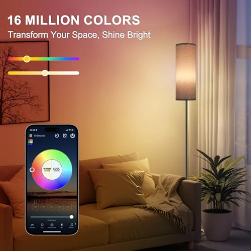 Image of FRIDEKO HOME Gray Floor Lamps for Bedroom, Dimmable Colors Temperature & Brightness, Plug in Modern Floor Lamps for Living Room, Tall Standing Lamps for Office, Corner Lamp, 9W RGB LED Bulb